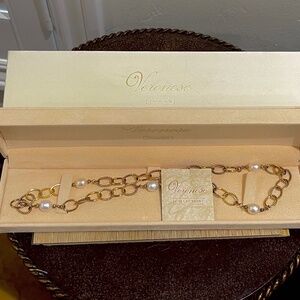 Veronese Collection 18k over .925 SS Links & Pearls Necklace Boxed